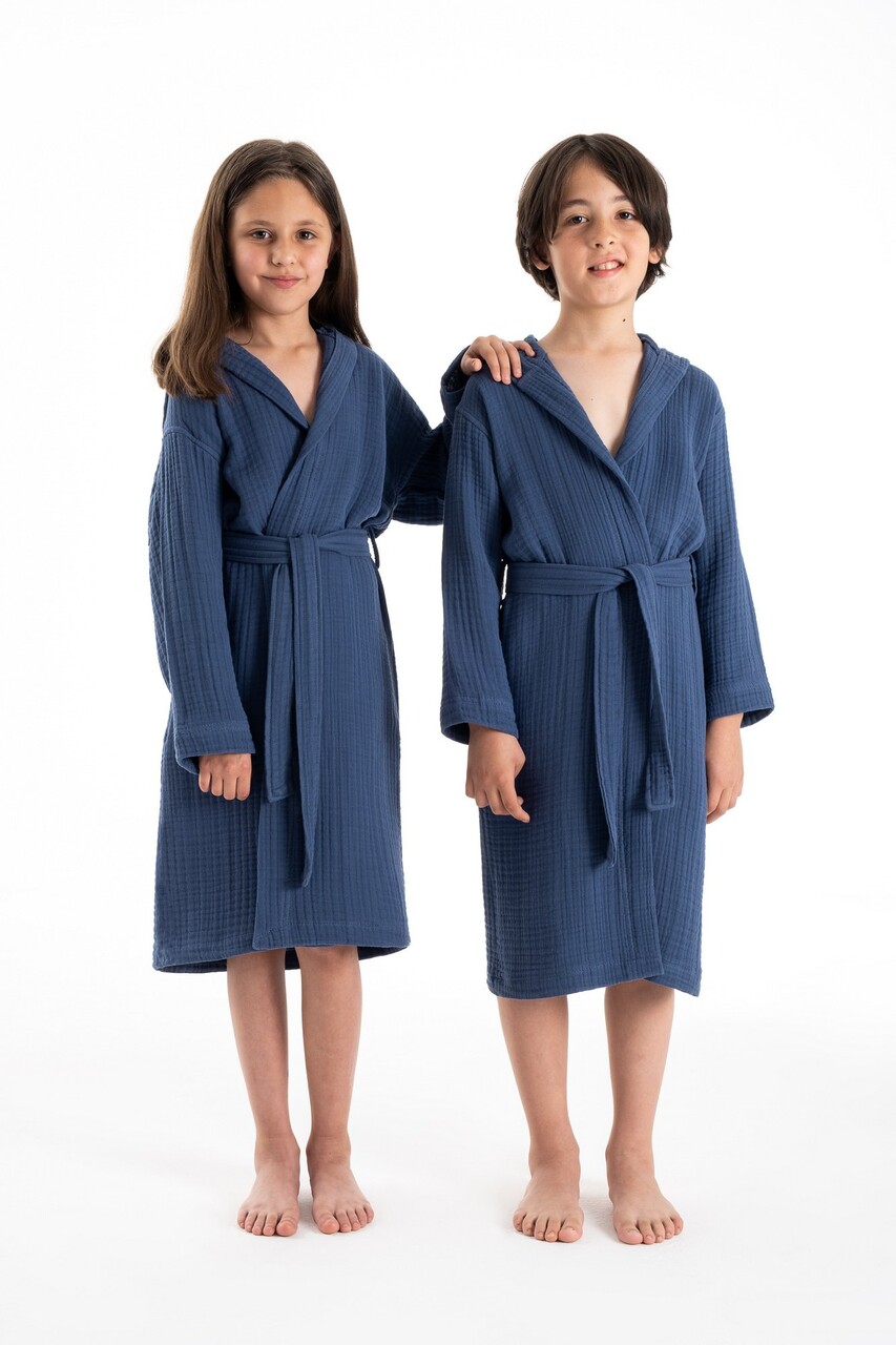 Halat de baie pentru copii, L'essentiel Maison, Muslin, Albastru navy - imagine 6